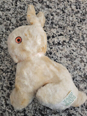 Vintage Gund Mohair Bunny Plush Stuffed Animal White Rabbit Glass Eyes